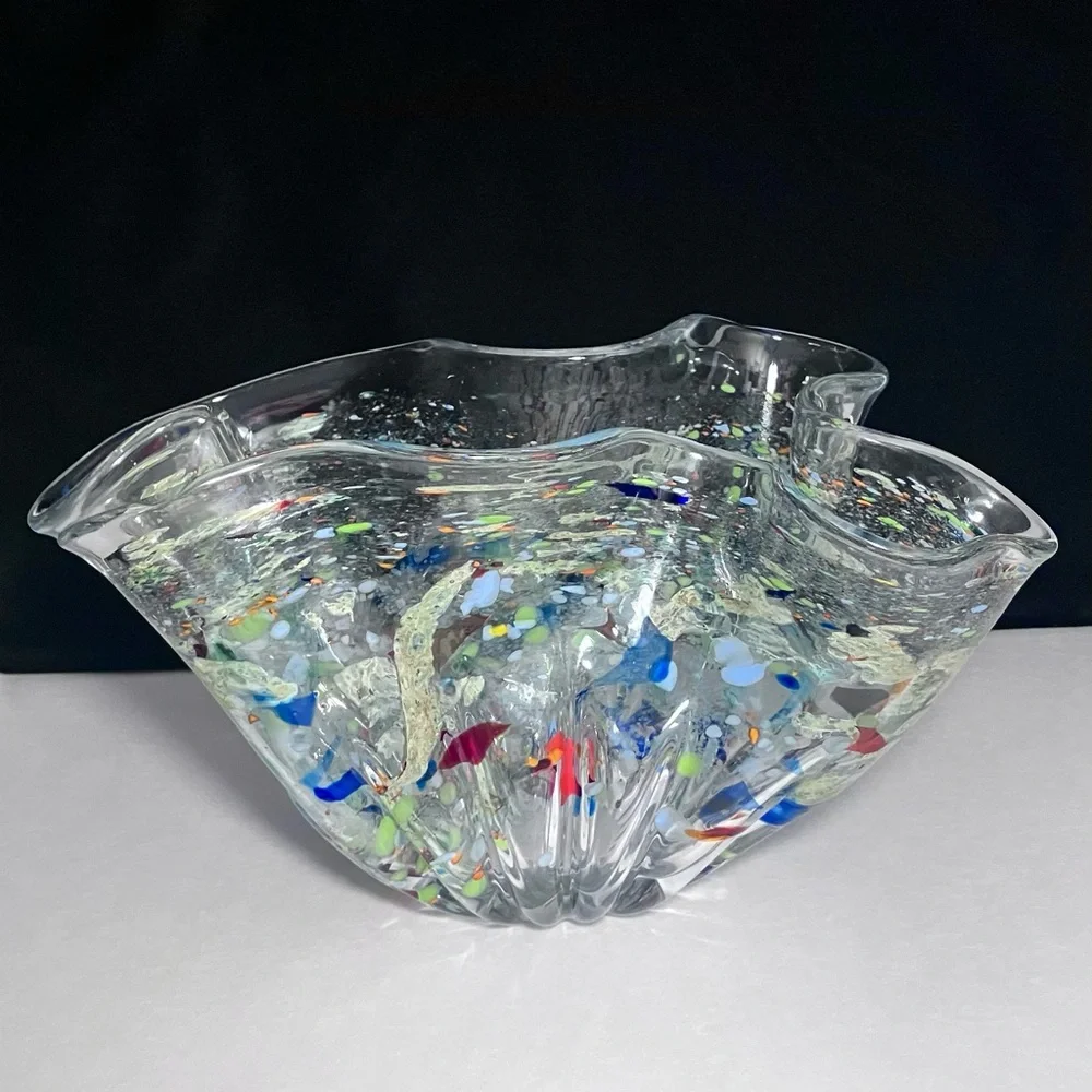CONFETTI HANDKERCHIEF VASE / Romanian Glass Artist ION TAMAIAN / Big 10.5 Inches - Picture 2 of 12